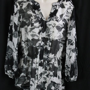 Calvin Klein Peasant Women's Black/White Blouse